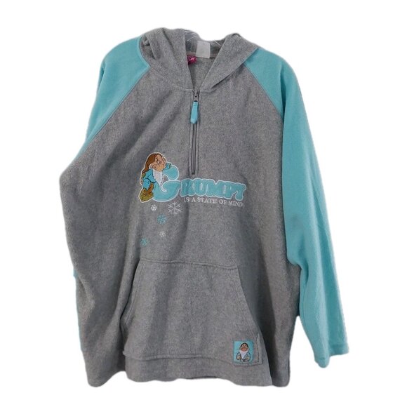Disney Grumpy Fleece Sweater Jacket Women’s 3XL Gray Blue 1/4 Zip Hooded Read - Picture 1 of 9